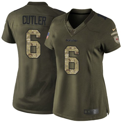 Women's Limited Jay Cutler Nike Jersey Green - #6 Salute to Service NFL Chicago Bears